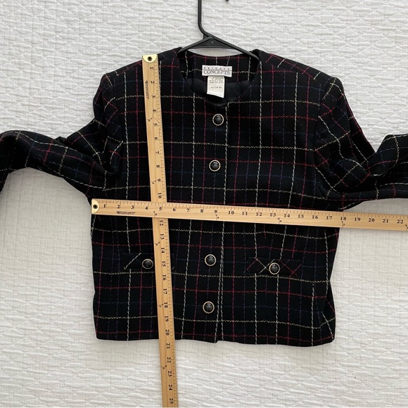 Private Concepts Jacket 5 Button Front Black Plaid Wool Blend Gently Worn Size12 - Picture 8 of 8